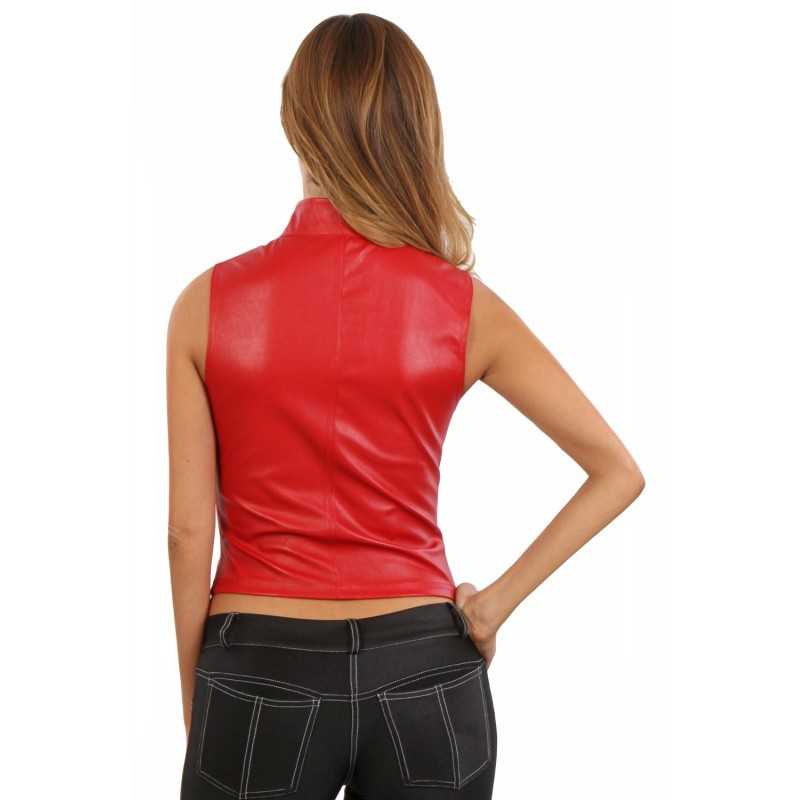 Gilet Col Montant Simili Cuir Vêtement Sexy Femme Club Rouge ou Noir S Au ventes exceptionnelles XL