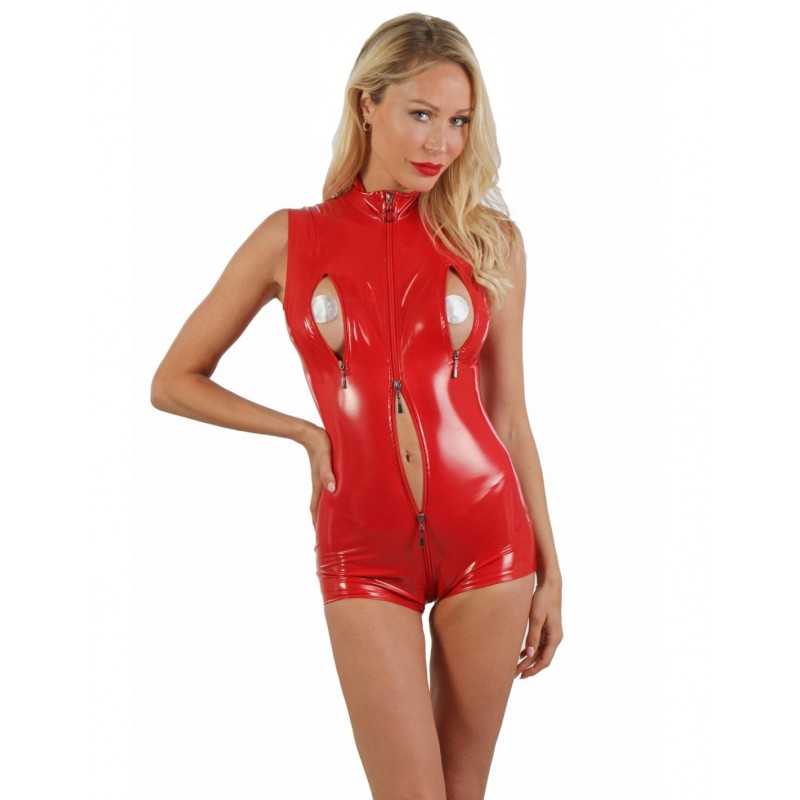 Combi Short Vinyle Vêtement Sexy Femme Club Rouge ou ventes exceptionnelles Noir S Au 3XL