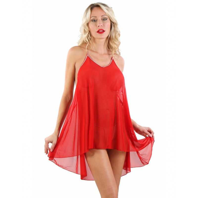 Robe Voile populaire Dos Très Décolletée Vêtement Sexy Femme Club Rouge ou Blanc