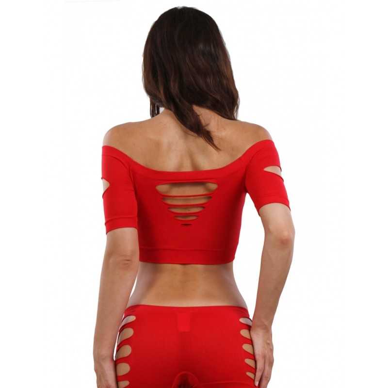 Top Court Moulant Ajouré Vêtement Sexy Femme Club mode 4 Couleurs S/M/L