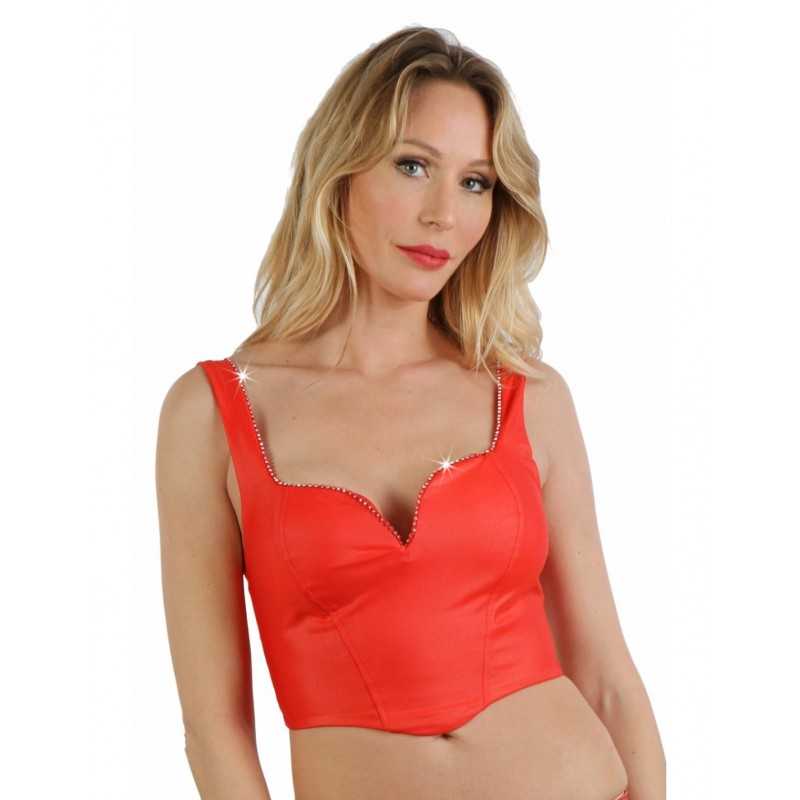 Top Wetlook Liseré Strass Décolleté Vêtement vendu Sexy Femme Rouge ou Noir S/M/L/XL