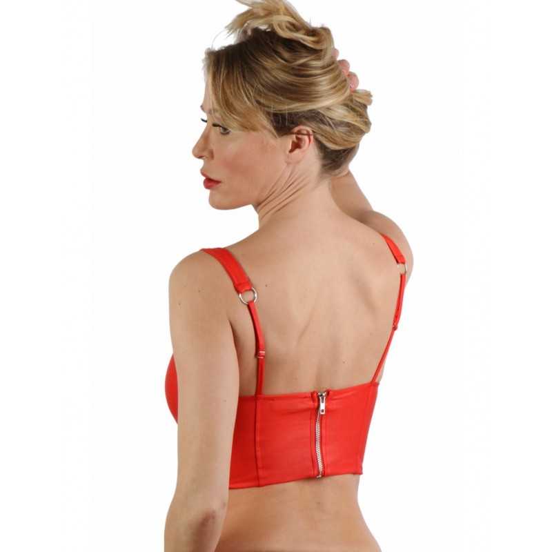 Top Wetlook Liseré Strass Décolleté Vêtement usine Sexy Femme Rouge ou Noir S/M/L/XL