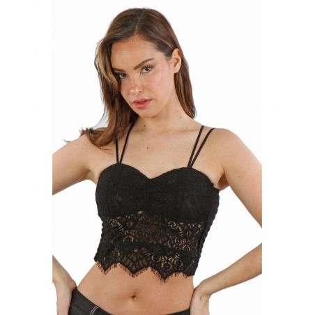Top Dentelle Noire Dos Double Bretelles
