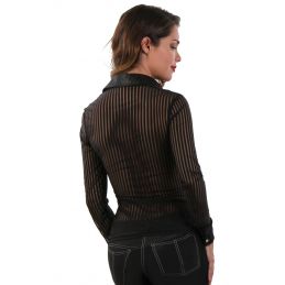 Top Chemisier Rayé Tranparence Noire