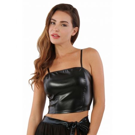 Top Simili Cuir Zip au Dos