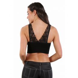Top Brassière Opaque Noir Bretelles Dentelle