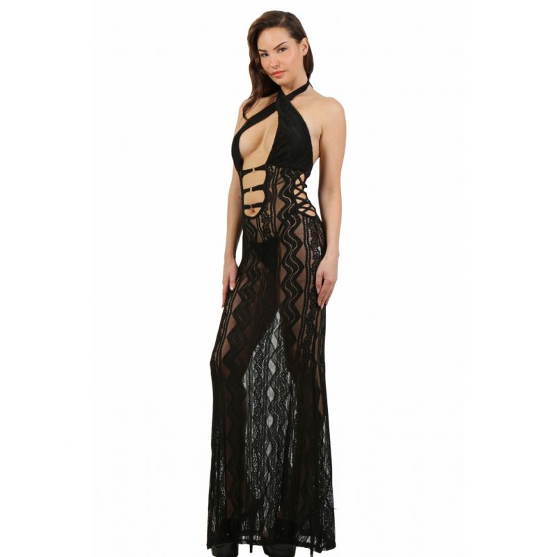 Robe Longue En Dentelle Large Décolleté